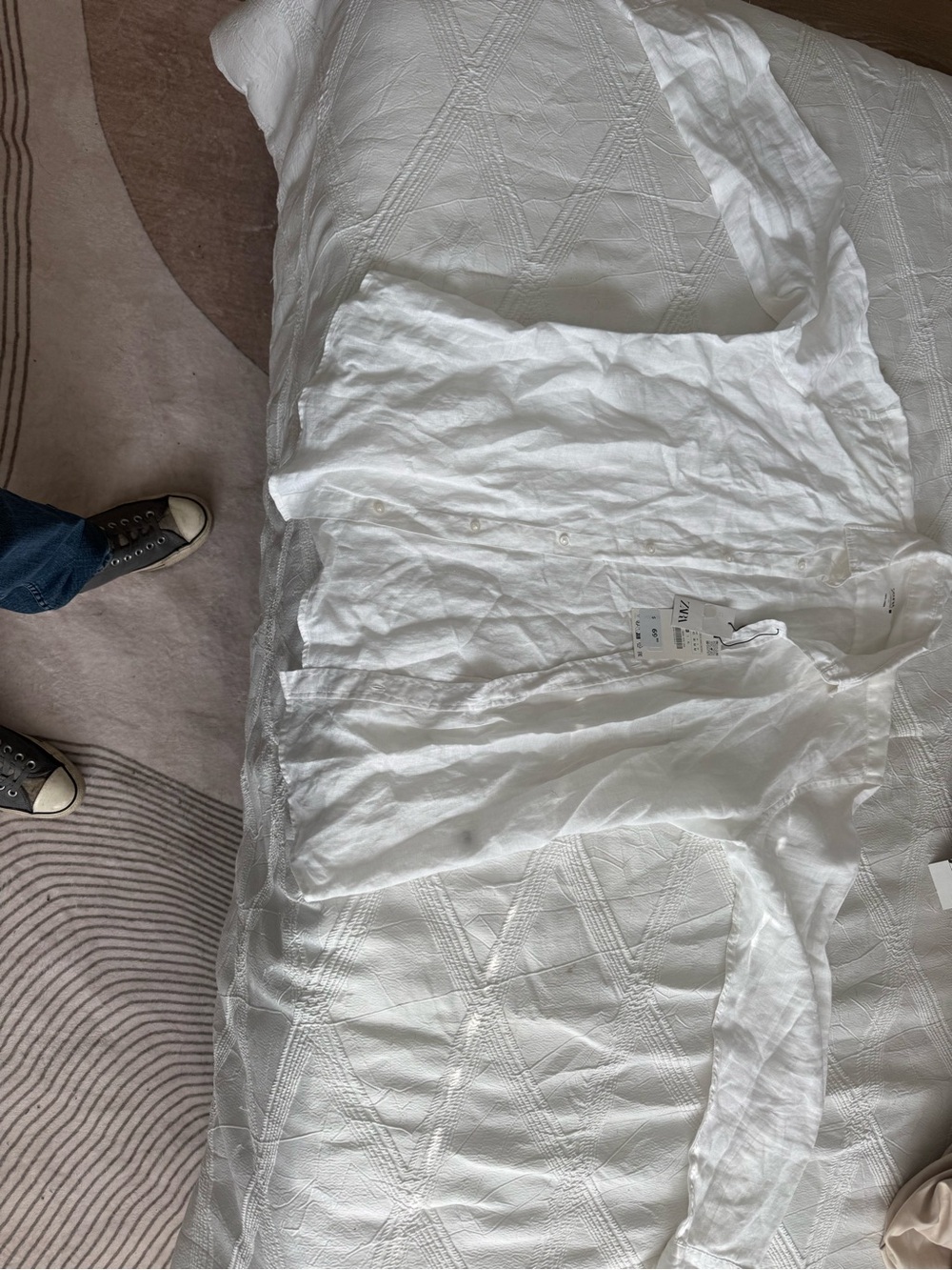 Zara White Casual Button-Down Linen Shirt